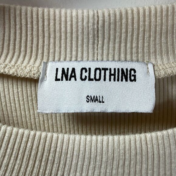 LNA Womens Crew Neck Ribbed Long Sleeve Crop Top Light Beige Size XS - Picture 5 of 8
